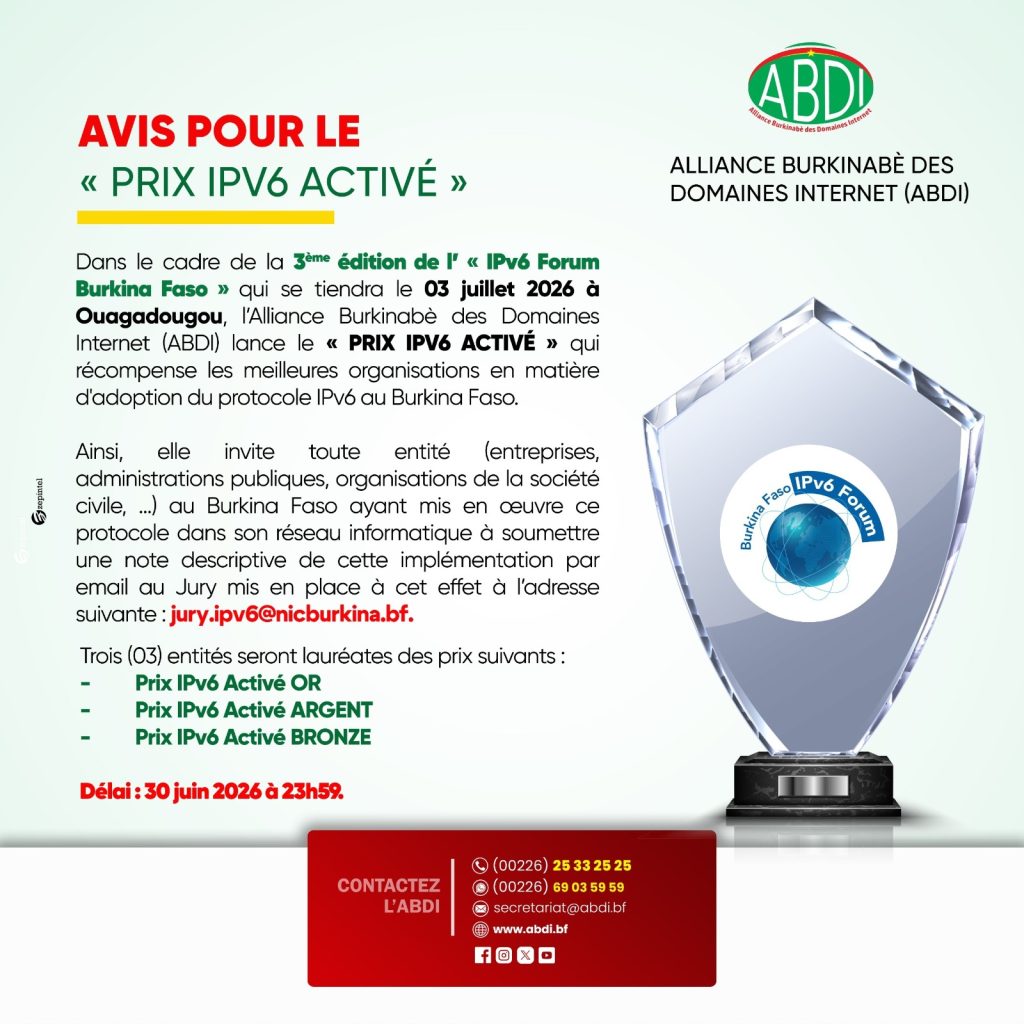 🏆 Prix IPv6 Activé : L’ABDI récompense les acteurs de la transition vers l’IPv6